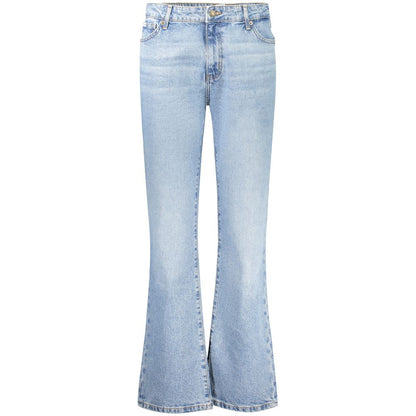 Guess Jeans Blue Cotton Women's Jean with faded wash and straight fit, showcasing a classic and chic design for fashion-forward women.