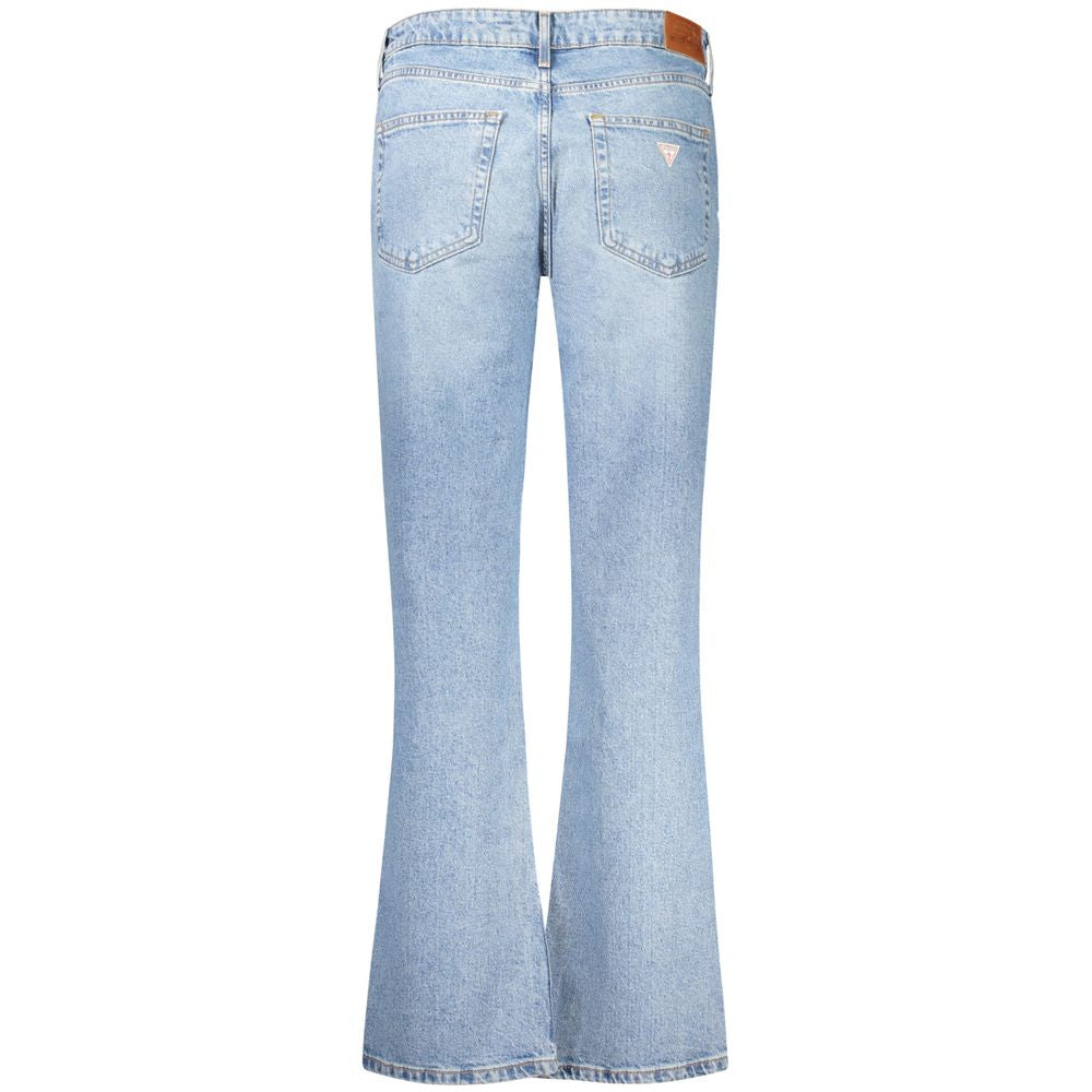 Guess Jeans Blue Cotton Women's Jean with faded wash, mid rise, straight fit, and classic 5-pocket style.