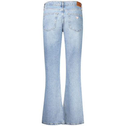 Guess Jeans Blue Cotton Women's Jean with faded wash, mid rise, straight fit, and classic 5-pocket style.