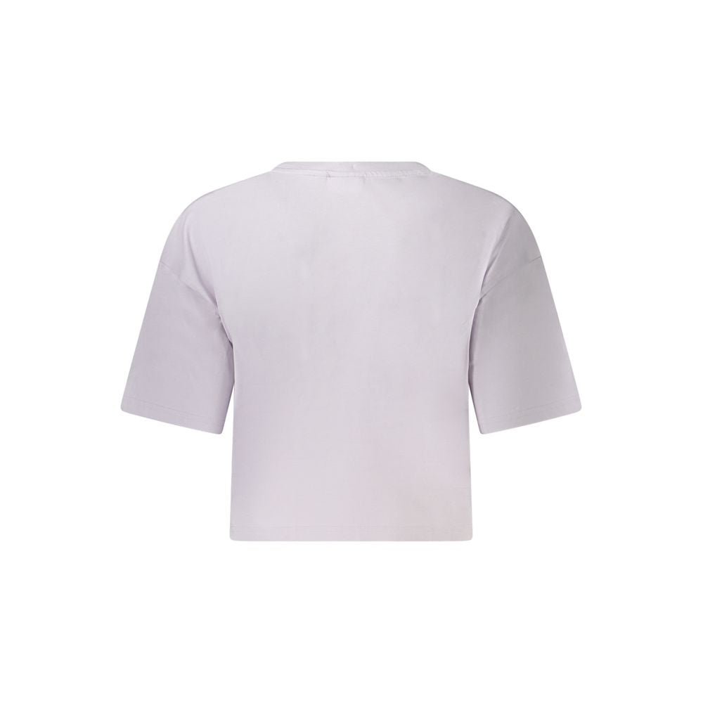 Back view of Fila Pink Cotton Tops & T-Shirt, short sleeve, loose cropped design, featuring the logo.