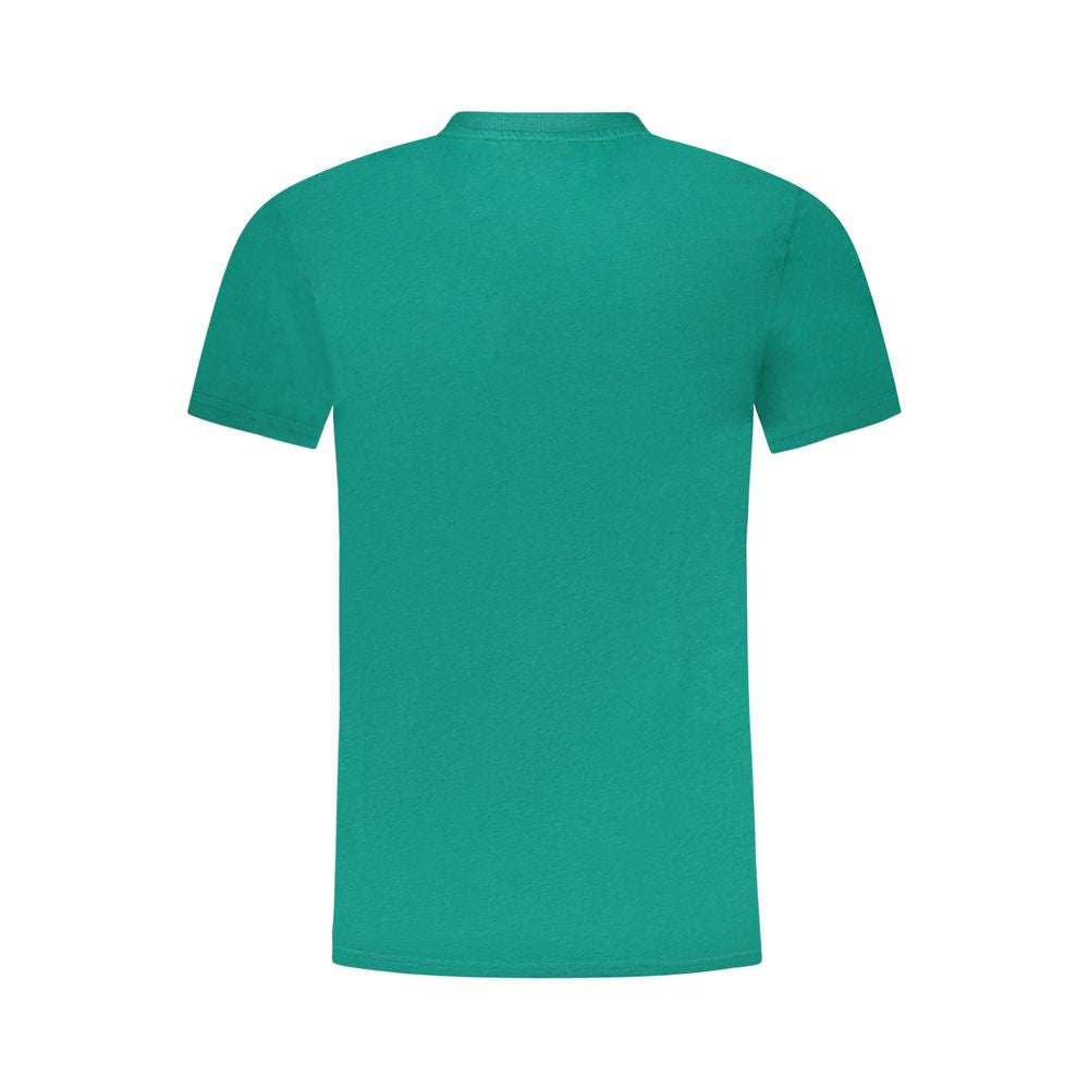 Rear view of Cavalli Class Green Cotton Men T-Shirt showcasing simplicity and style.