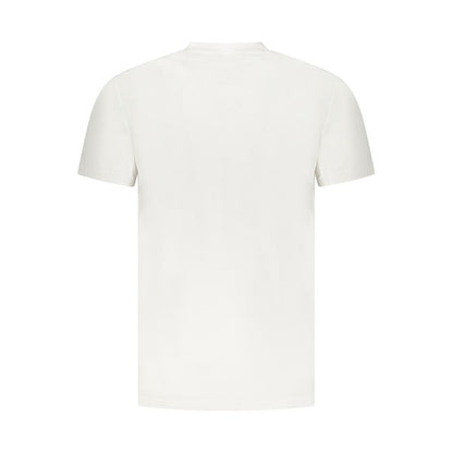 Back view of Cavalli Class White Cotton Men T-Shirt showcasing casual elegance and distinctive print.