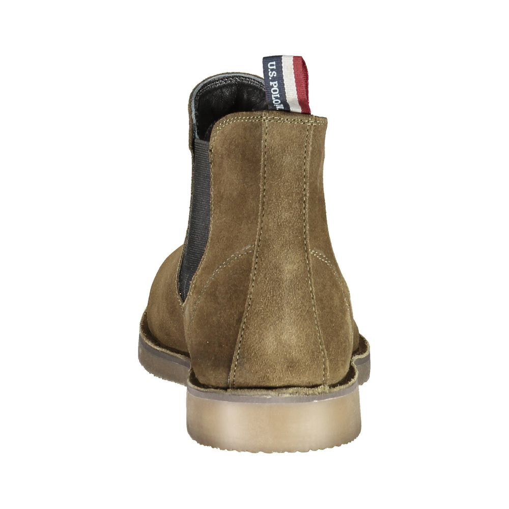 U.S. POLO ASSN. Green Leather Men Ankle Boot rear view showcasing exclusive logo and suede finish.