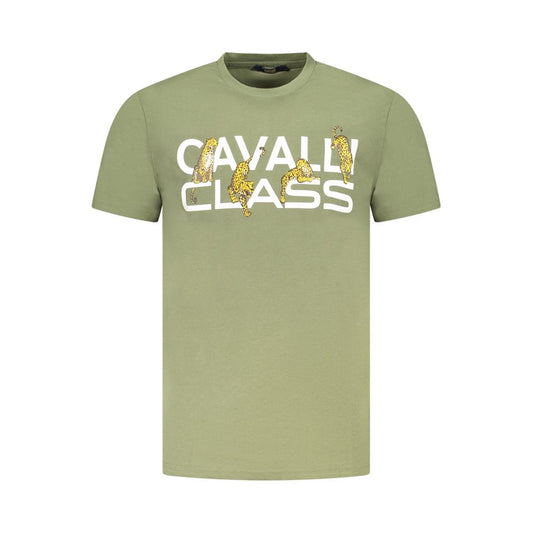 Cavalli Class Green Cotton Men T-Shirt with bold chest print and luxurious feel.