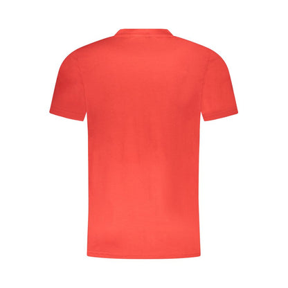 Back view of Cavalli Class Red Cotton Men T-Shirt showcasing vibrant color and premium cotton material.