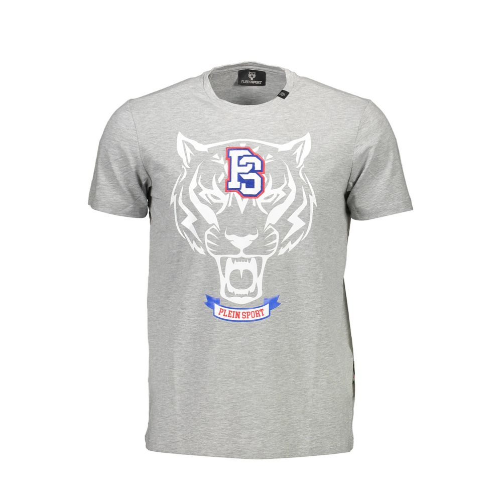 Plein Sport Brown Cotton Men T-Shirt with bold tiger graphic and iconic logo, luxury Italian craftsmanship, crew neck design.