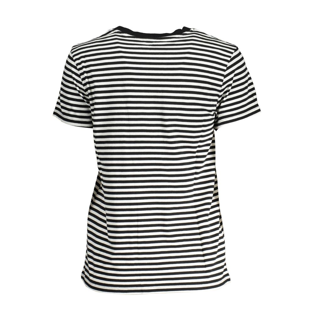 Black and white striped t-shirt, rear view of women's casual tee for everyday wear.