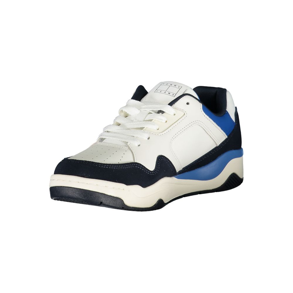 Tommy Hilfiger Blue Polyester Sneaker with laces, contrast details, and logo, perfect sports footwear.