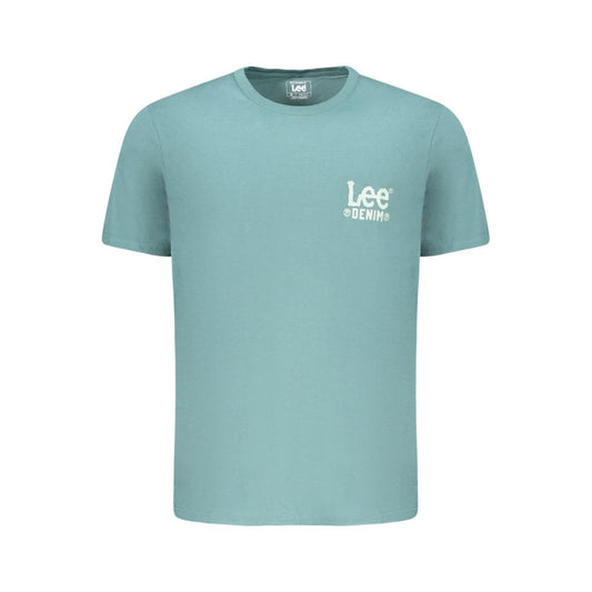Lee Green Cotton Men T-Shirt with logo, short sleeve, crew neck, 100% cotton, regular fit, vibrant green color, breathable fabric.