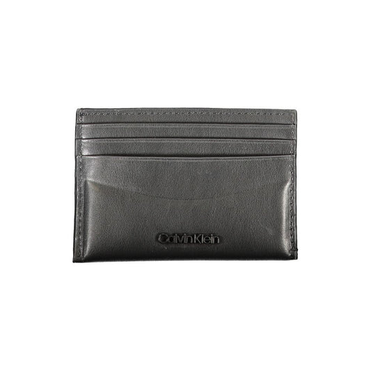 Calvin Klein Black Leather Wallet with card holder, double card spaces, central pocket, contrast details, and logo.