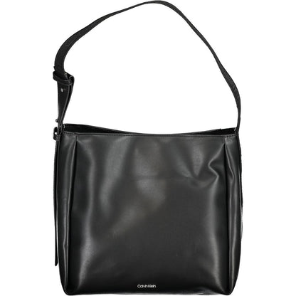 Calvin Klein Black Polyester Handbag with adjustable strap, two compartments, and recycled materials.
