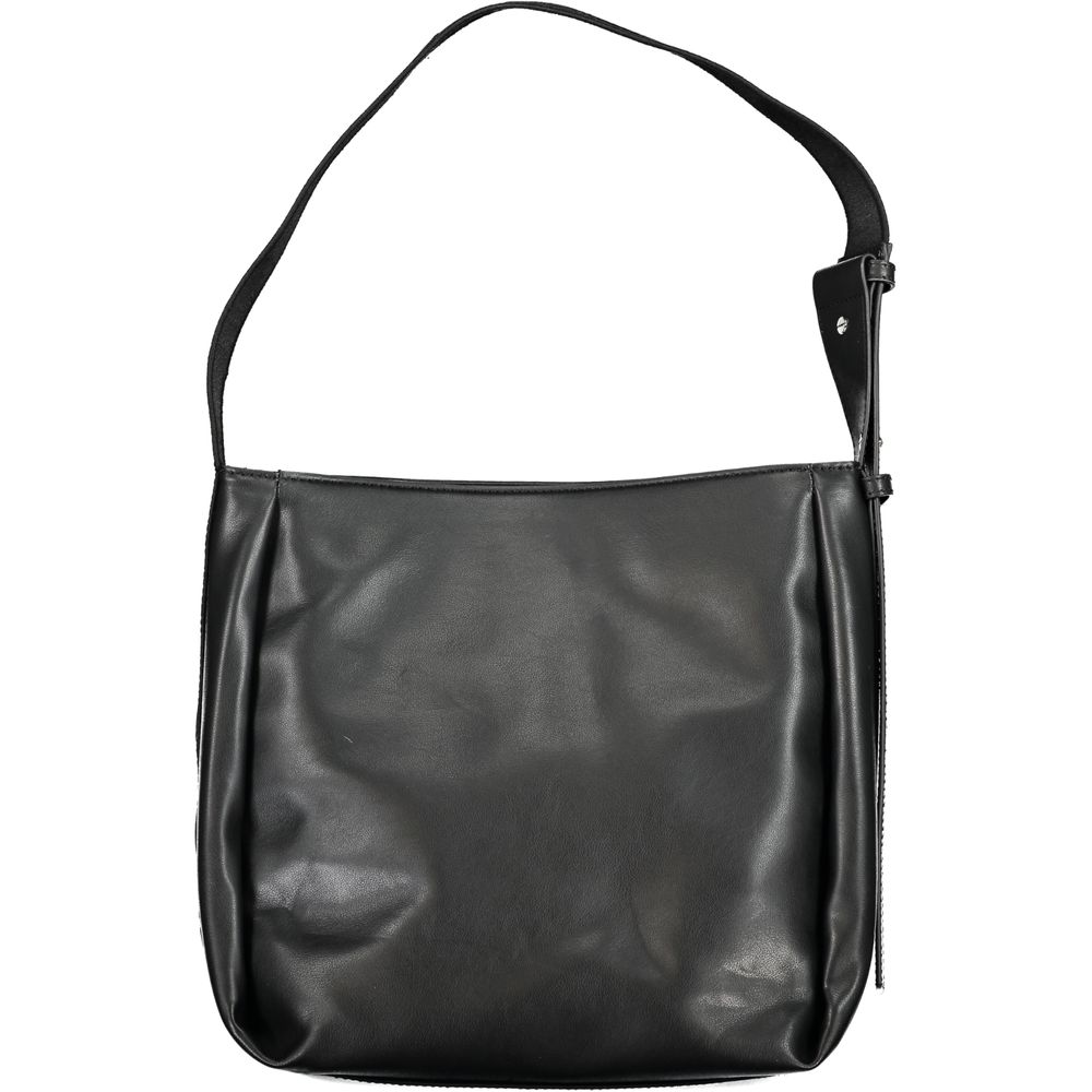 Calvin Klein Black Polyester Handbag with adjustable shoulder handle, two compartments, central and internal pockets, zip and magnet closure.
