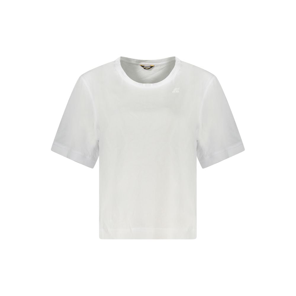 K-WAY White Cotton Women T-Shirt with wide neck and K-WAY logo, showcasing stylish short sleeves and premium cotton design.