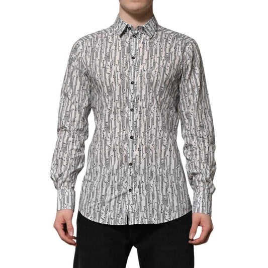 Dolce & Gabbana White Floral Print Casual Long Sleeves Shirt TSH906759-40