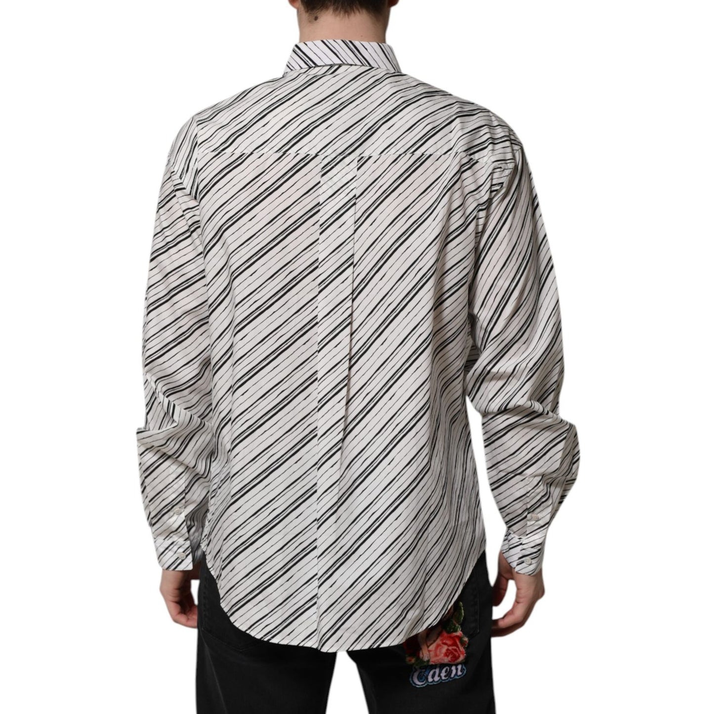 Dolce & Gabbana White Striped Long Sleeves Men Formal Shirt