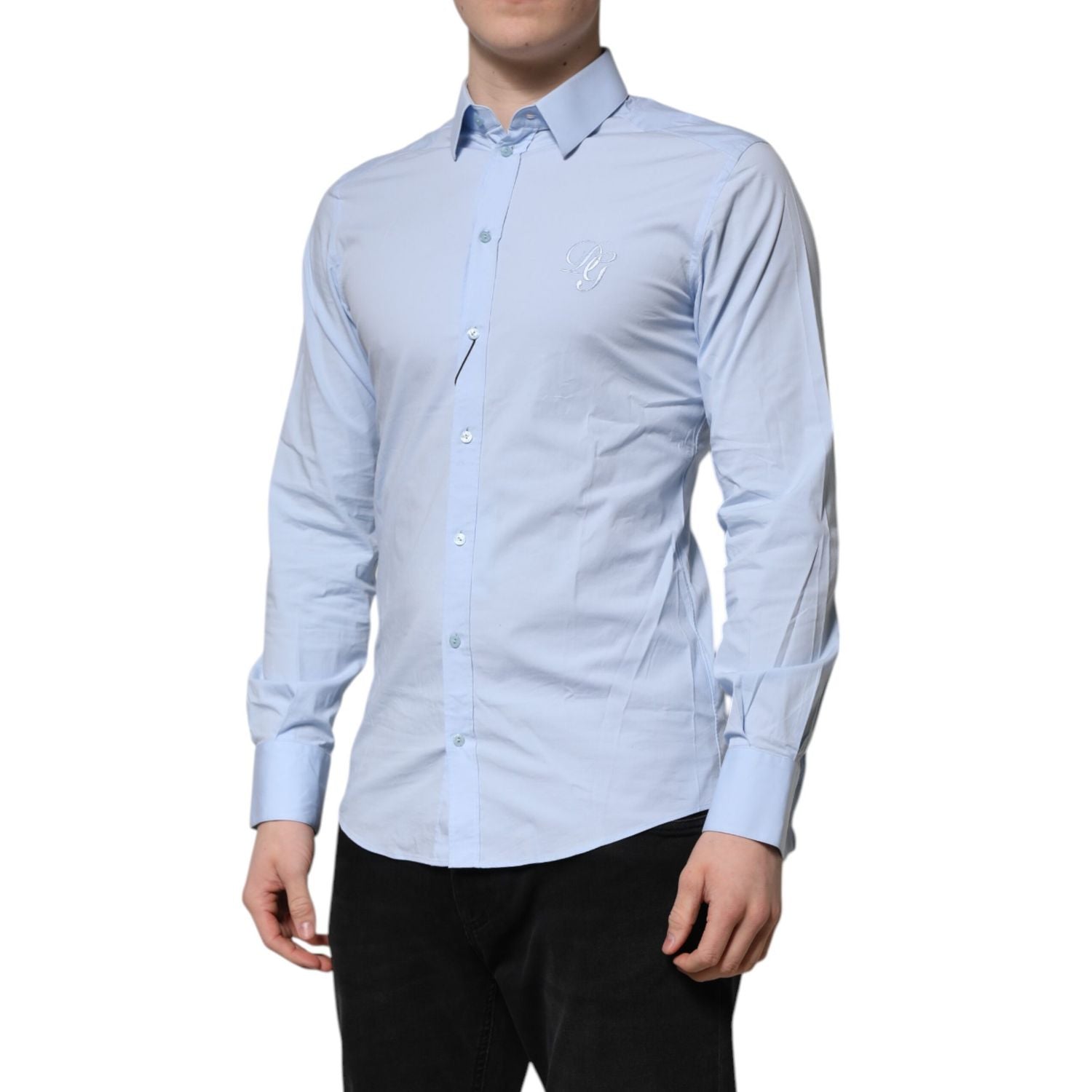 Dolce & Gabbana Sky Blue Cotton GOLD Long Sleeves Dress Shirt