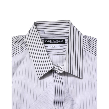 Dolce & Gabbana White Striped GOLD Long Sleeves Dress Shirt
