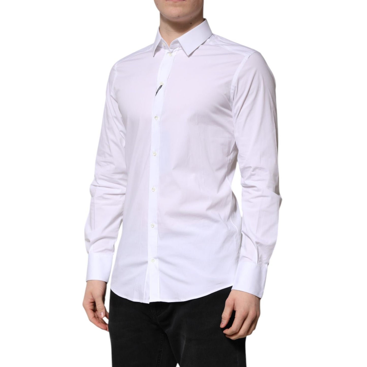 Dolce & Gabbana White Cotton GOLD Long Sleeve Men Dress Shirt