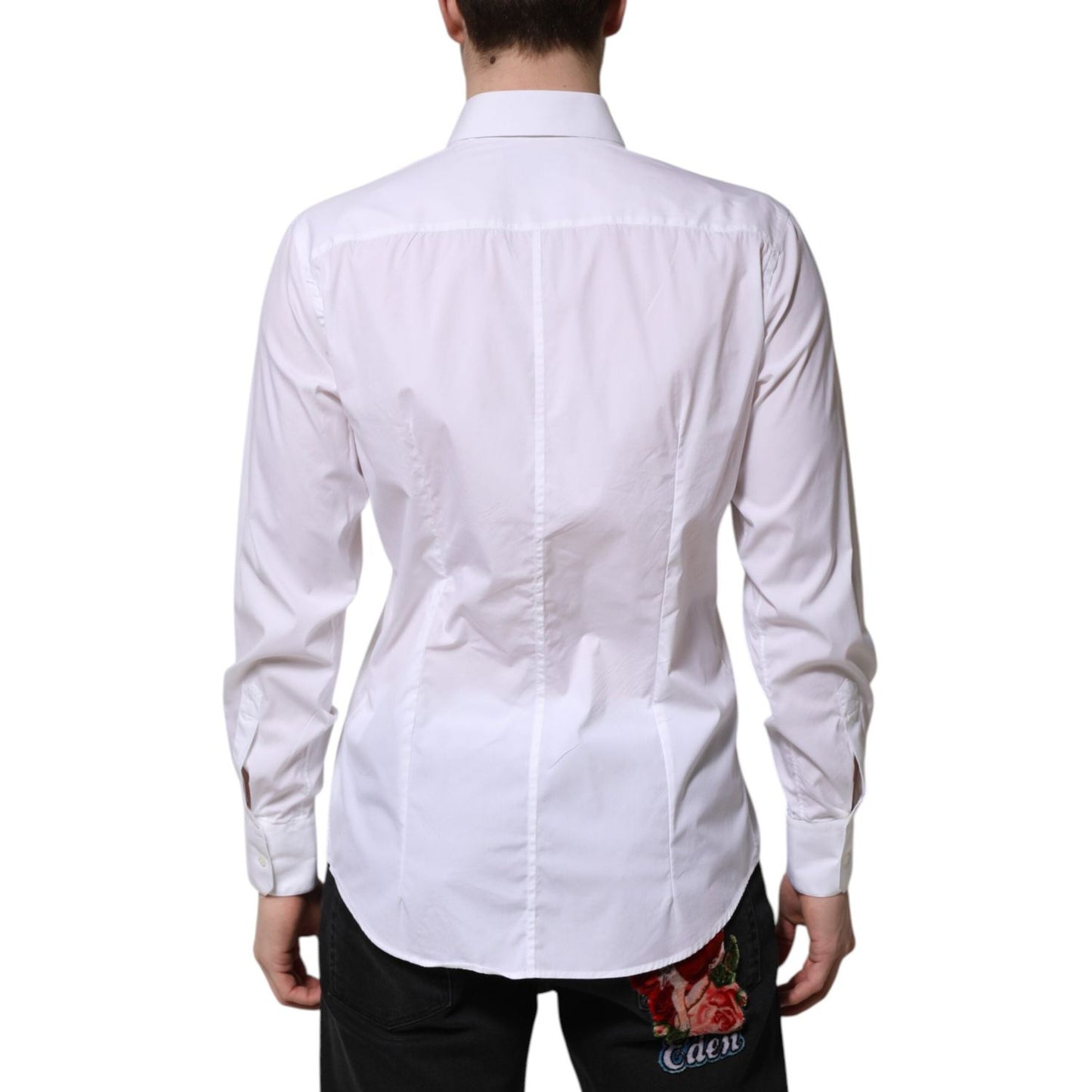 Dolce & Gabbana White Cotton MARTINI Long Sleeve Dress Shirt TSH906939-40