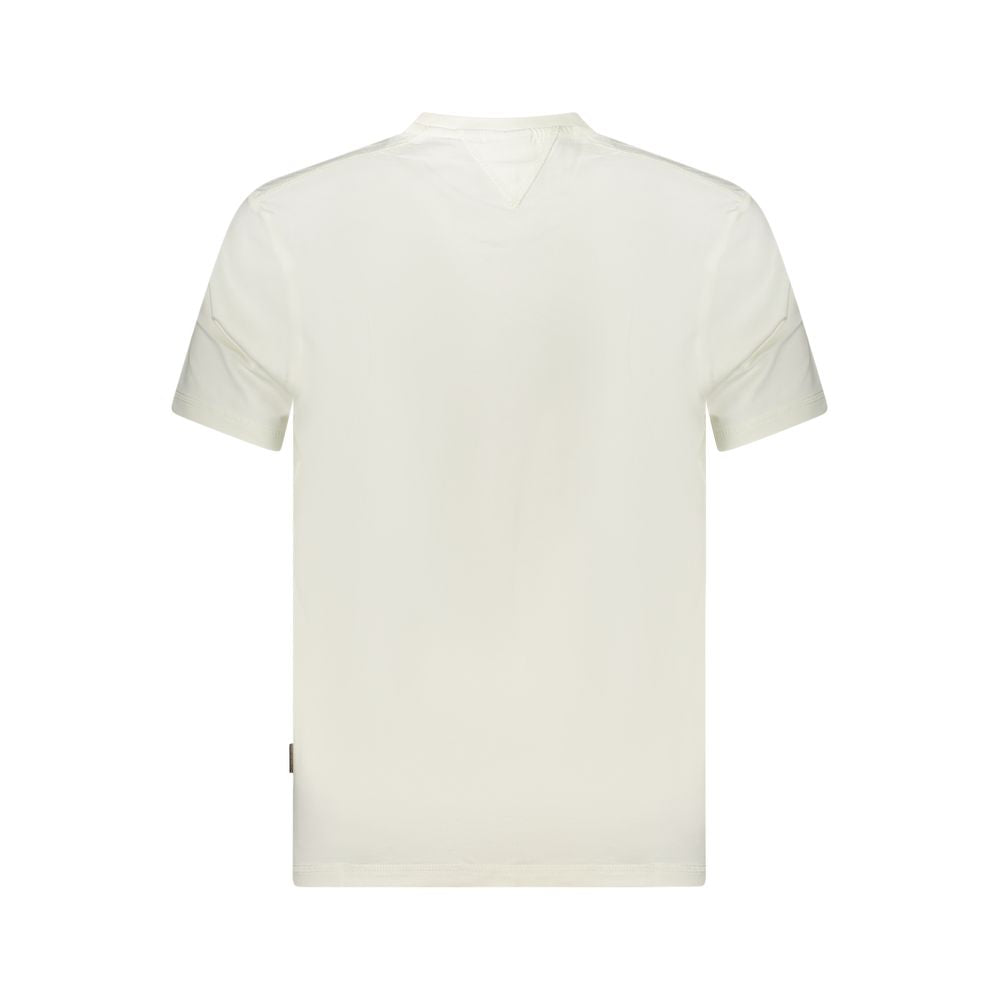Back view of Napapijri White Cotton Men T-Shirt showcasing organic cotton fabric and relaxed fit.