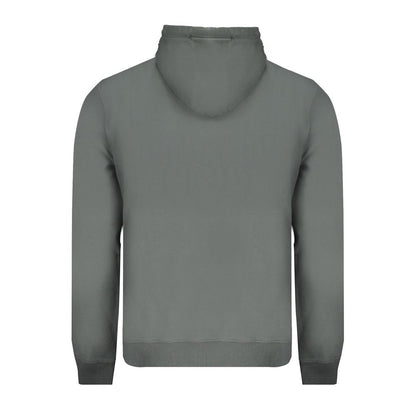 Back view of a Napapijri Green Cotton Men Sweater showcasing its long sleeves and hooded design, perfect for sustainable and stylish casual wear.