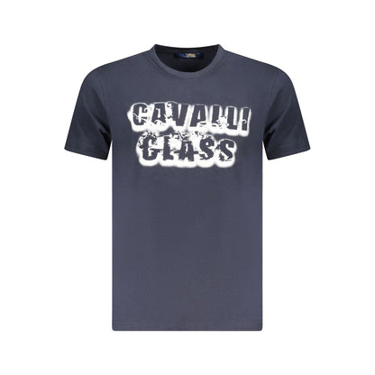 Cavalli Class Blue Cotton Men T-Shirt with bold print and iconic logo in luxury casual style