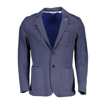 Gant Blue Cotton Men Jacket, classic long sleeve design with pockets and buttons, ideal for modern, elegant men's fashion.