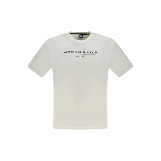 North Sails White Cotton Men T-Shirt featuring iconic logo print, short sleeves, and sustainable soft cotton construction.