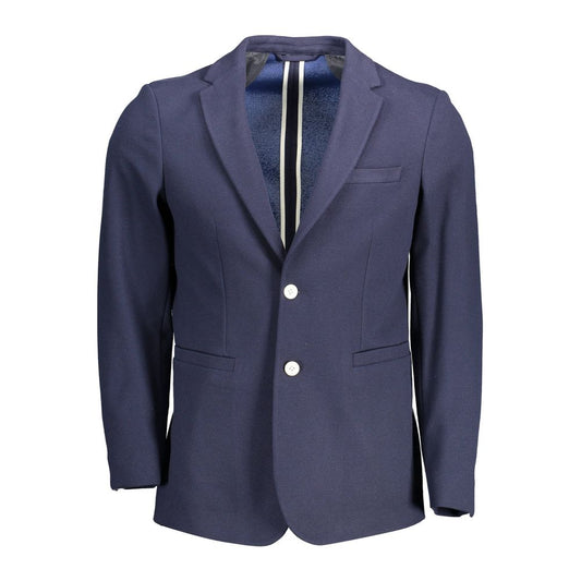 Gant Blue Cotton Men Jacket with 2-button closure, long sleeves, and multiple pockets, perfect blend of modern style and practicality.