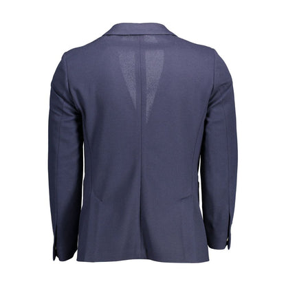 Back view of Gant Blue Cotton Men Jacket, showcasing streamlined silhouette and modern style.