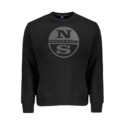North Sails Black Cotton Men Sweater with logo, long sleeve crew neck sweatshirt