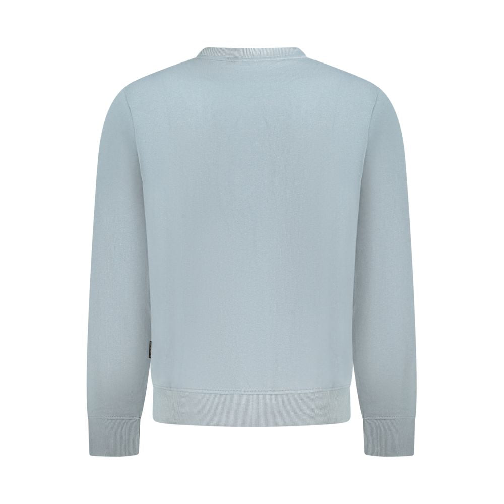 Back view of Napapijri Gray Cotton Men Sweater featuring crew neck and subtle embroidery, crafted for comfort and luxury.