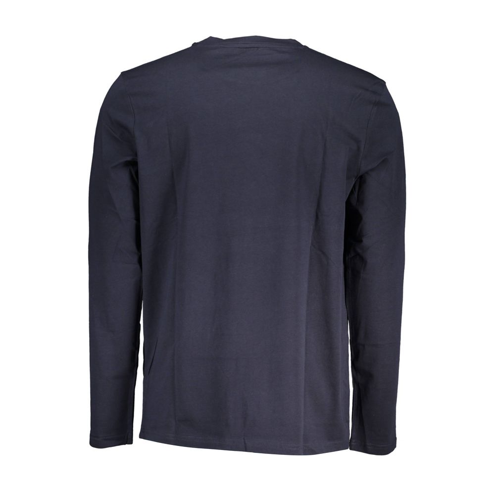 Back view of Hugo Boss Blue Cotton Men T-Shirt with long sleeves and crew neck, showcasing premium fabric and minimalist design.
