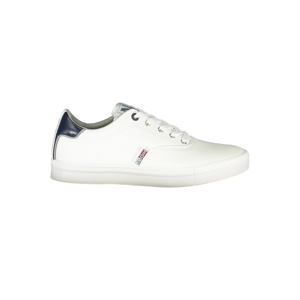 Napapijri White Polyester Men Sneaker with contrasting details and logo on side, showcasing stylish design and high-end fashion appeal.