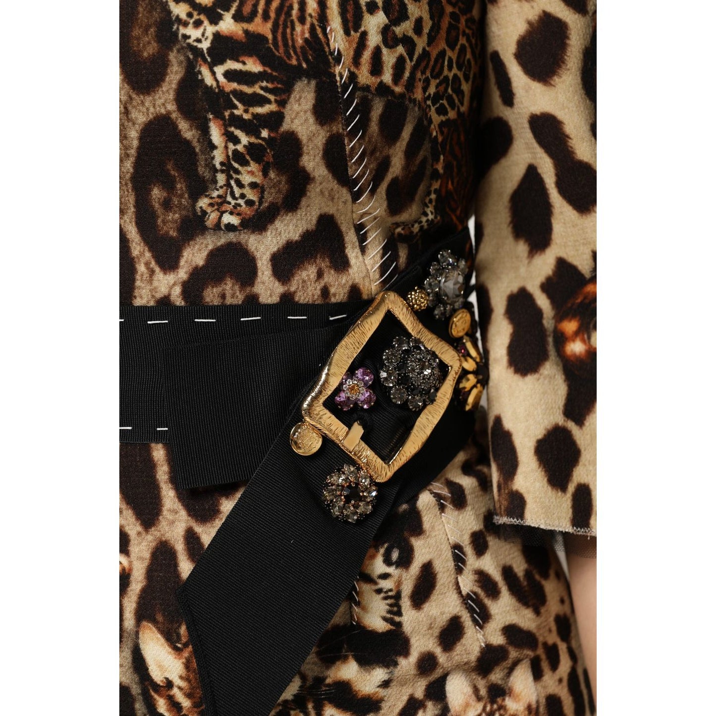 Dolce & Gabbana Brown Leopard Print Belted A-line Midi Dress DR81726-36
