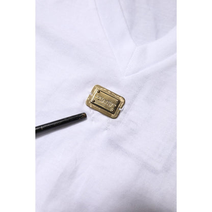 Dolce & Gabbana White Cotton Short Sleeve V-Neck Top T-shirt