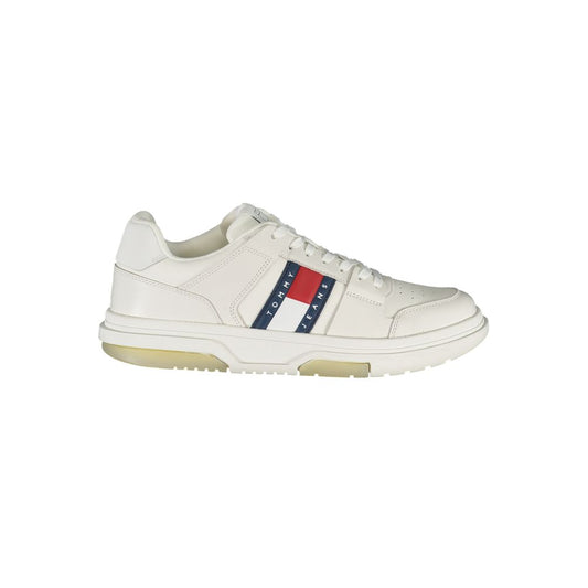 Tommy Hilfiger White Polyethylene Men Sneaker with logo and contrast details, offering style and comfort for fashion enthusiasts