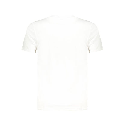 Cavalli Class White Cotton Men T-Shirt, back view of refined casual chic, short sleeve crew neck with iconic logo print on premium cotton.