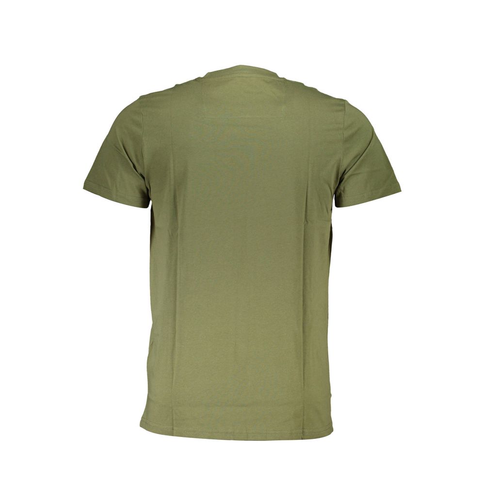 Back view of Cavalli Class Green Cotton Men T-Shirt showcasing short sleeves and crew neck design.