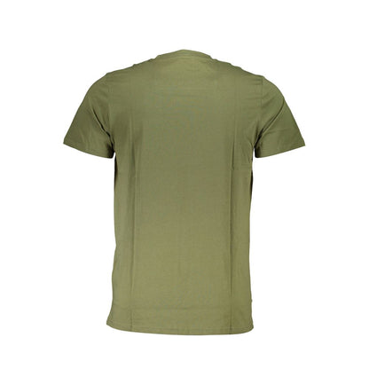 Back view of Cavalli Class Green Cotton Men T-Shirt showcasing short sleeves and crew neck design.