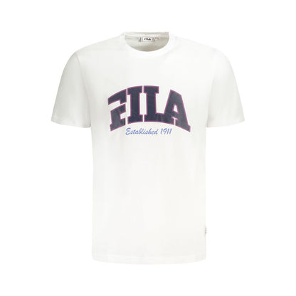 Fila White Cotton Men T-Shirt with iconic logo and graphic print on front.