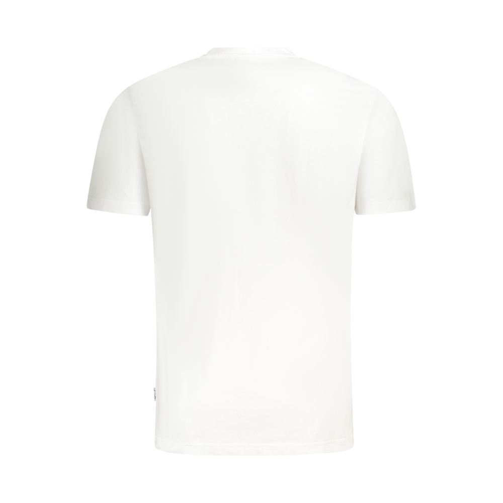 Back view of Fila White Cotton Men T-Shirt showcasing regular fit and crew neck design.