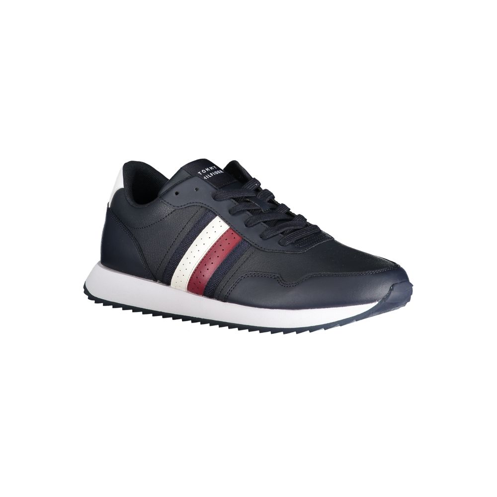 Tommy Hilfiger Blue Polyester Sneaker with laces, contrast details, and logo for sports footwear.