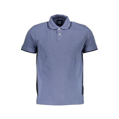 North Sails Blue Cotton Men Polo Shirt with short sleeves, contrasting details, and logo application, perfect for casual sophistication.