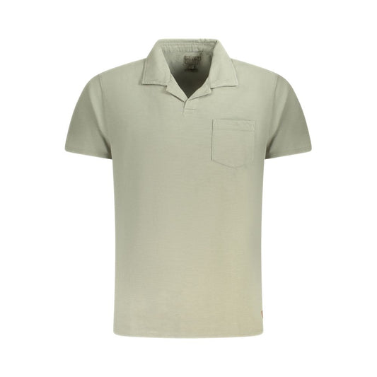 Guess Jeans Green Cotton T-Shirt with short sleeves, V-neck, regular fit, single pocket, applique, and logo detail.