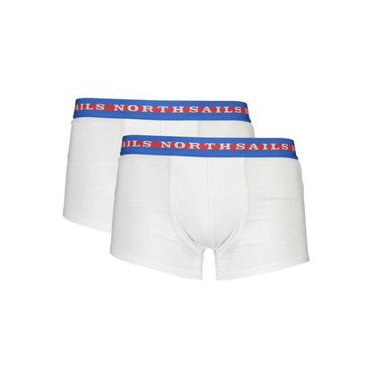 North Sails White Cotton Men Boxer set with blue and red waistband logo, showcasing style and comfort for the modern man.