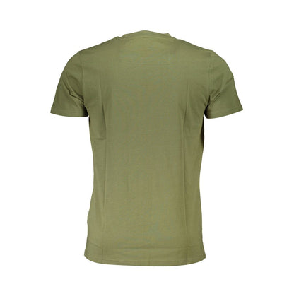 Back view of Cavalli Class Green Cotton Men T-Shirt, showcasing short sleeves and premium cotton fabric for unmatched comfort and style.