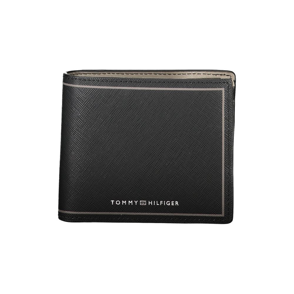 Tommy Hilfiger Black Leather Wallet with coin purse, card slots, and logo detail