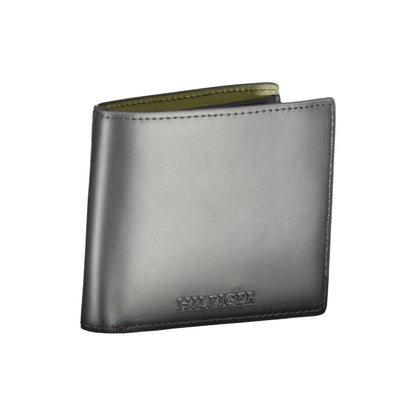 Tommy Hilfiger Black Leather Wallet with two compartments and coin purse, featuring contrast details and logo.