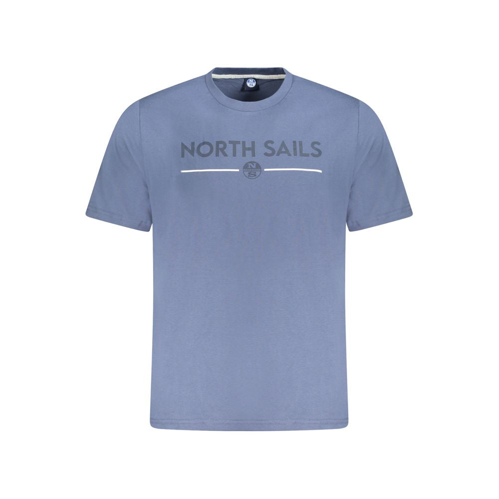 North Sails Blue Cotton Men T-Shirt with bold logo print, short sleeves, and crew neck design. Perfect for casual and stylish wear.